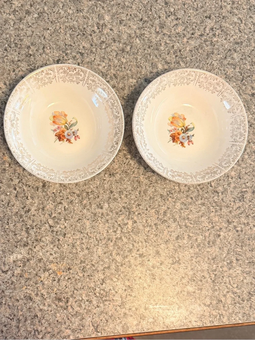 Vintage Royal China Spring Floral Filigree 22kt Hollywood 6” Bowls Set of 2)